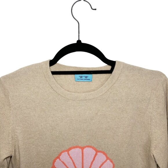TWO BEES Cashmere Intarsia Shell Print Crew Neck Sweater - Picture 3 of 6
